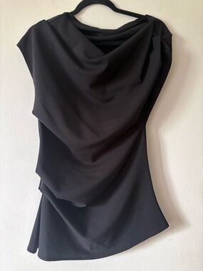 Zara Black Asymmetrical Draped Top
